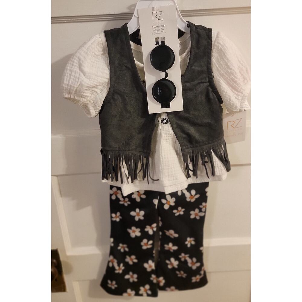 Girls Bohemian 4 Piece NWT Fringe Hippie Outfit Daisy Flower Power